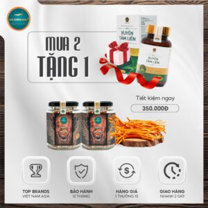 Combo 2 Đông trùng hạ thảo khô Kim Cương Vàng tặng 1 xuyên tâm liên
