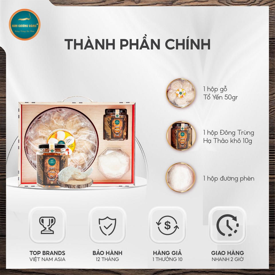 Bộ quà tặng yến tinh chế 100g Kim Cương Vàng