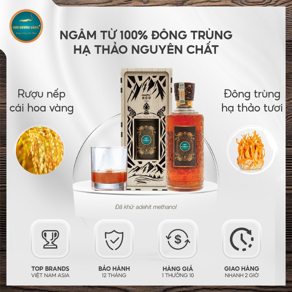 Rượu đông trùng hạ thảo thượng hạng Kim Cương Vàng